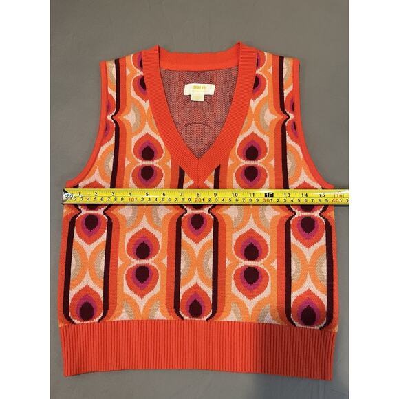 Maeve Anthropologie Size XS Retro 70s Geometric V Neck Sweater Vest Orange - Picture 5 of 5